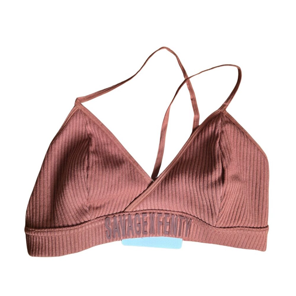 Savage X Fenty Essential Heavy Rib Logo Rust Colored Bralette
